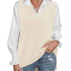 Zeagoo Cream V-Neck Sweater Vest for Women